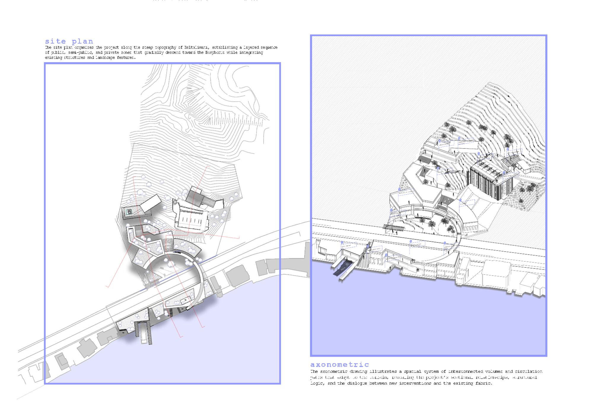 Site plan and axonometric drawing
